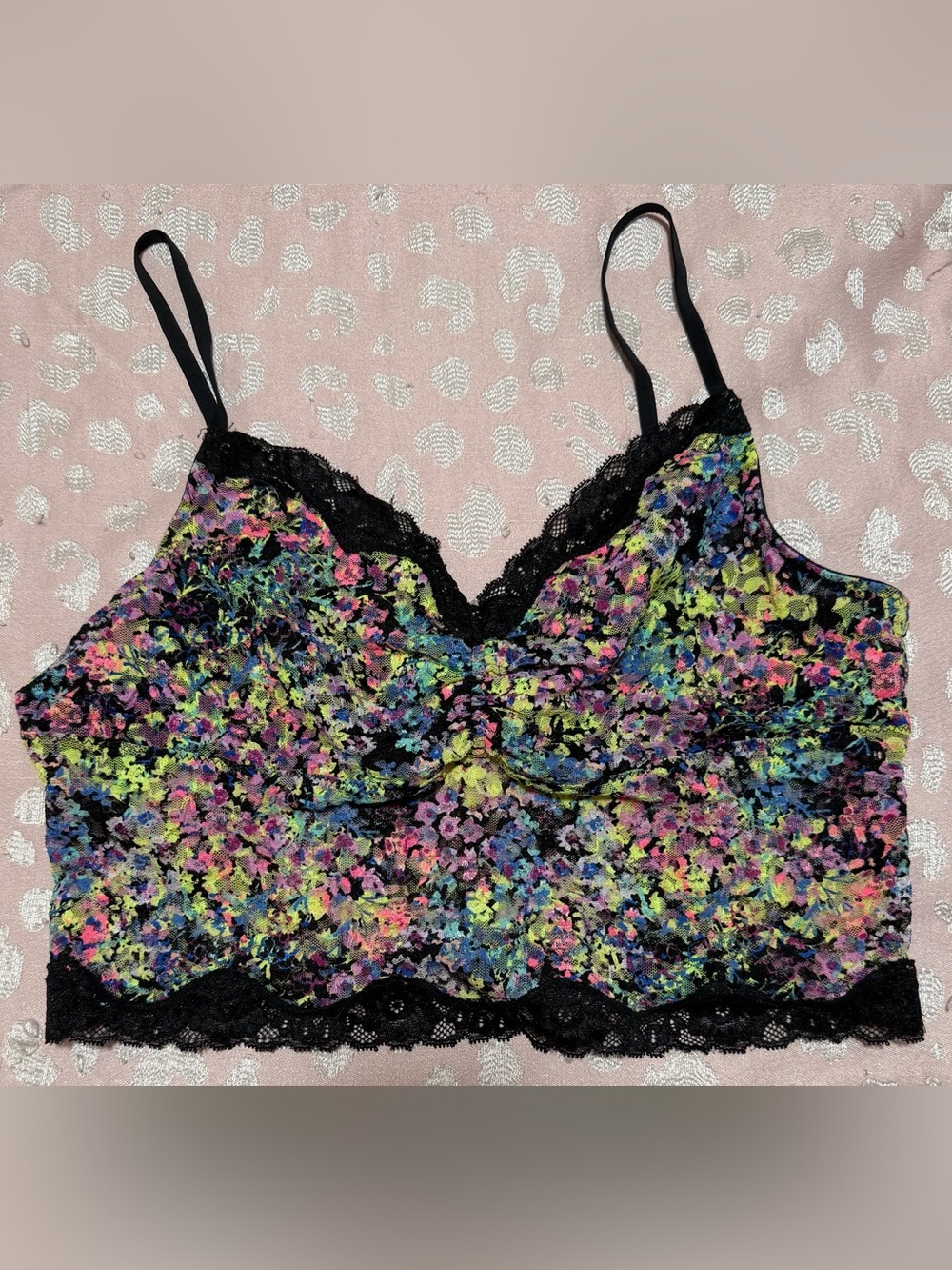 Victoria's Secret Neon Floral Lace Bralette Size Large